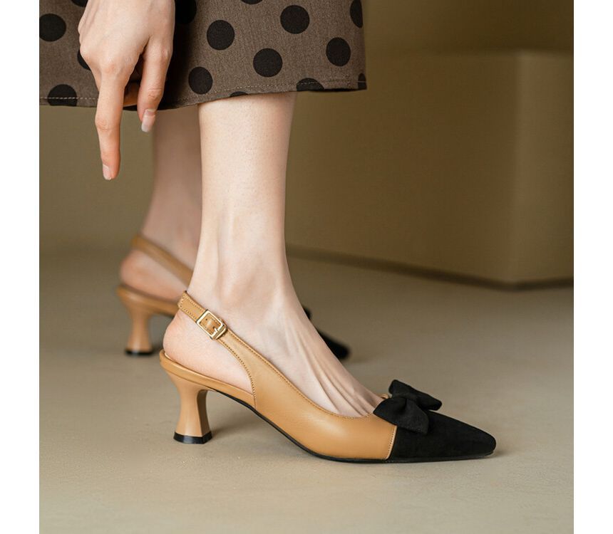 Pointed Cap Toe Slingback Kitten Heel Sandals