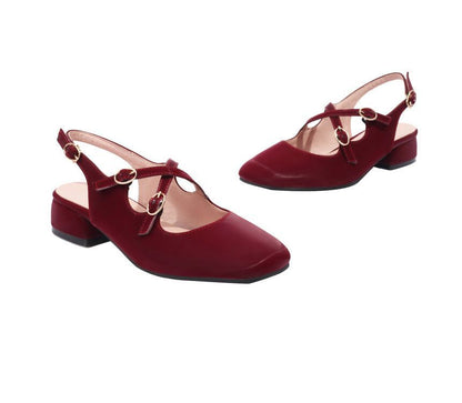 Cross Slingback Heel Toe Sandals Square Strap Chunky