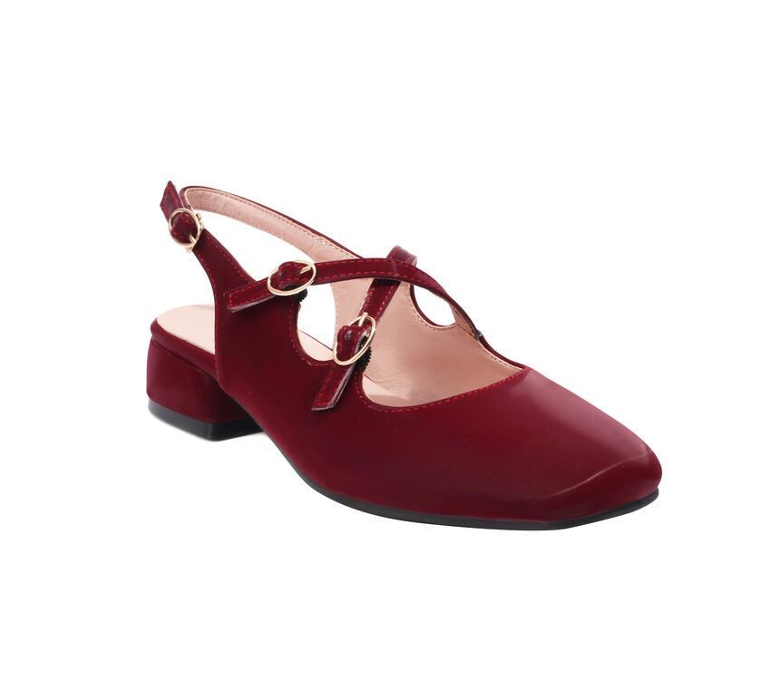 Cross Slingback Heel Toe Sandals Square Strap Chunky