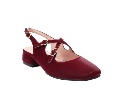 Cross Slingback Heel Toe Sandals Square Strap Chunky