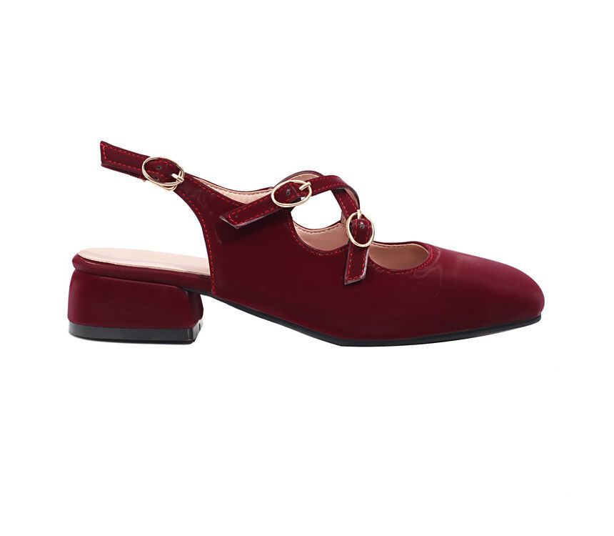 Cross Slingback Heel Toe Sandals Square Strap Chunky