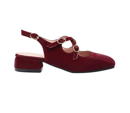 Cross Slingback Heel Toe Sandals Square Strap Chunky