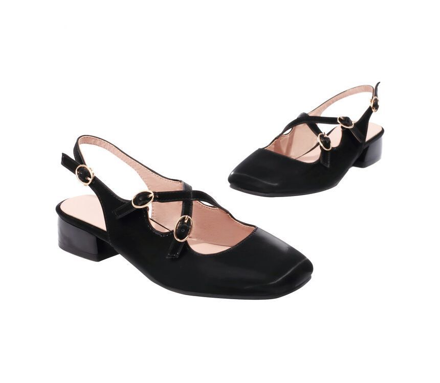 Cross Slingback Heel Toe Sandals Square Strap Chunky