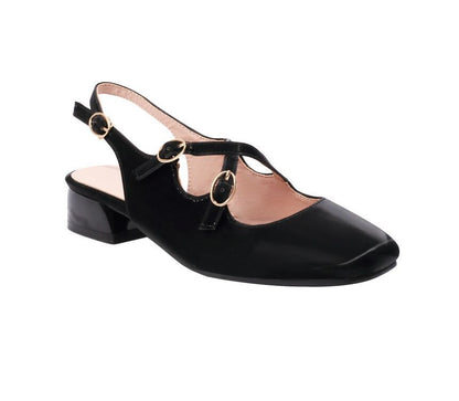 Cross Slingback Heel Toe Sandals Square Strap Chunky