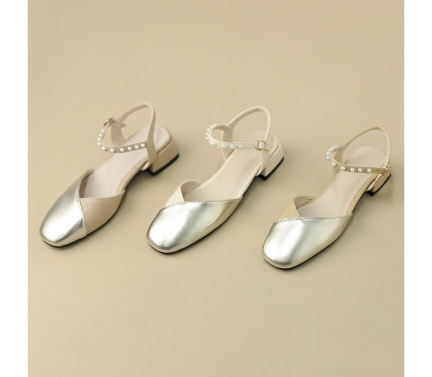 Block Heel Faux Pearl Sandals