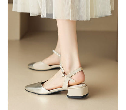 Block Heel Faux Pearl Sandals