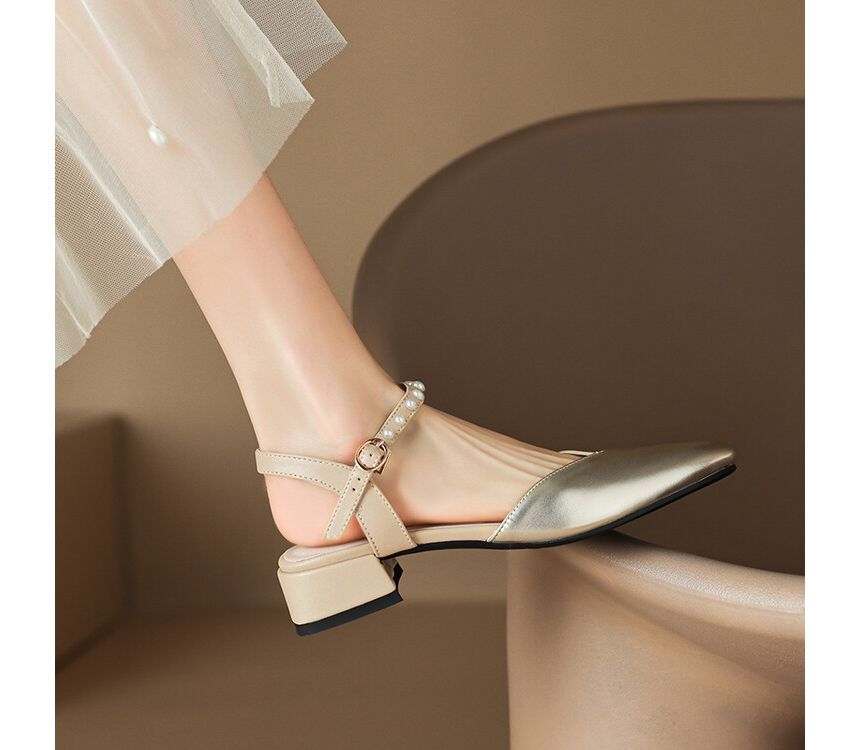 Block Heel Faux Pearl Sandals