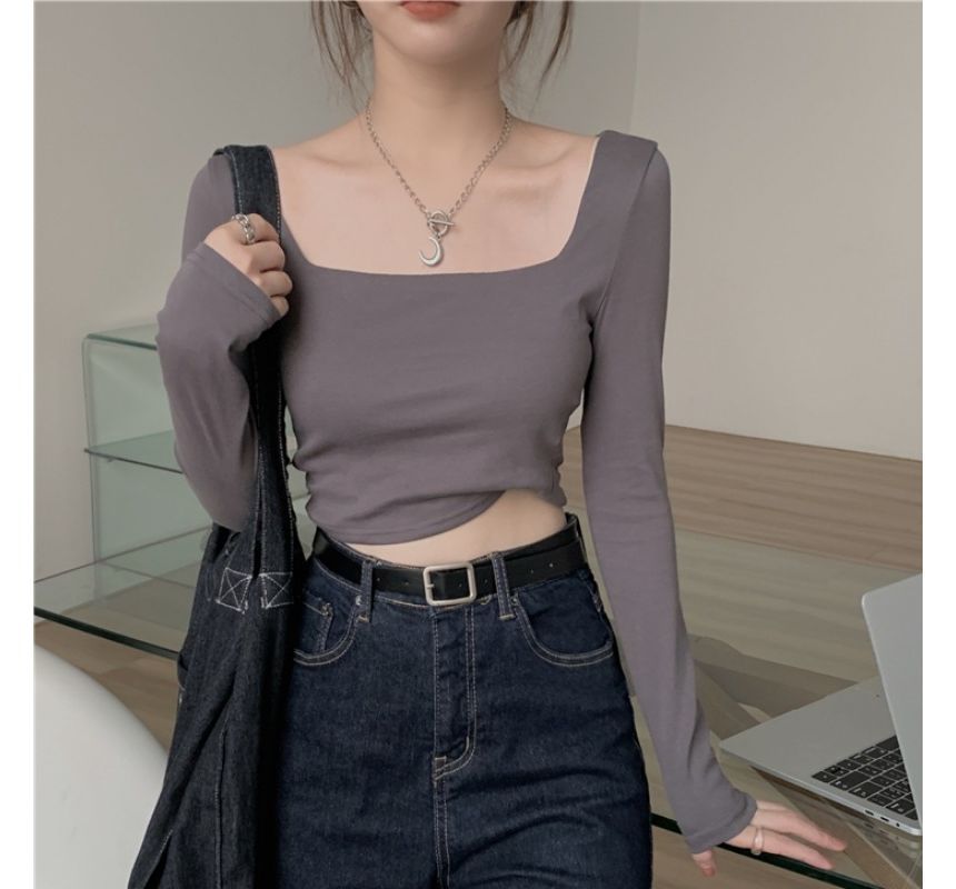 Crop T-Shirt Square-Neck Designs) Plain (Various