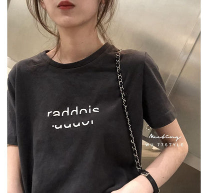 Crew Short-Sleeve Neck Lettering T-Shirt