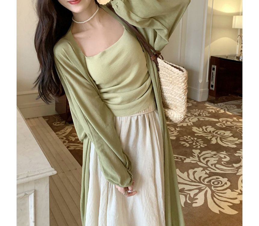 Midi Front Plain Cardigan Open