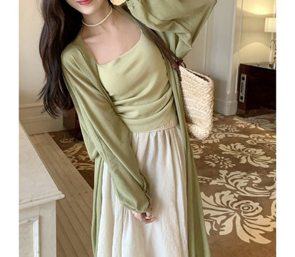 Midi Front Plain Cardigan Open