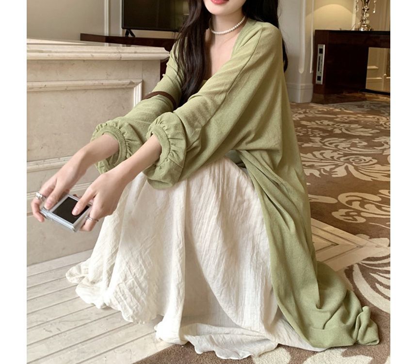 Midi Front Plain Cardigan Open