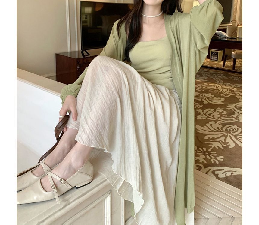 Midi Front Plain Cardigan Open