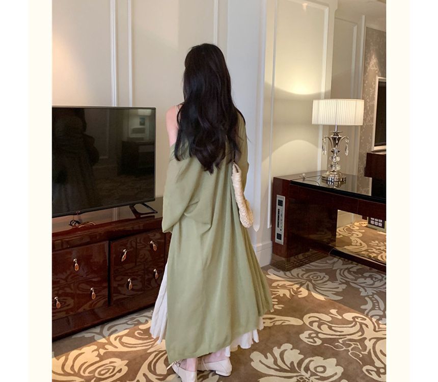 Midi Front Plain Cardigan Open