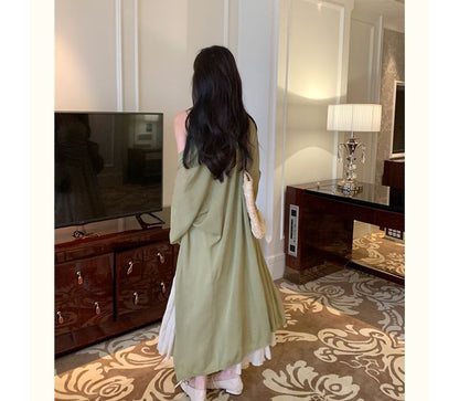 Midi Front Plain Cardigan Open