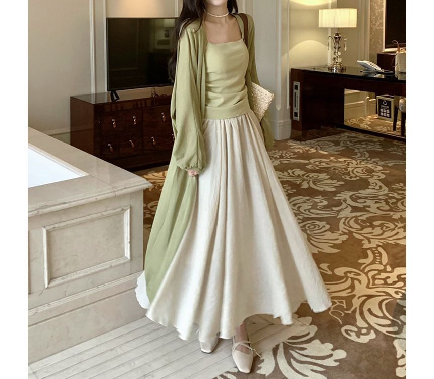 Midi Front Plain Cardigan Open