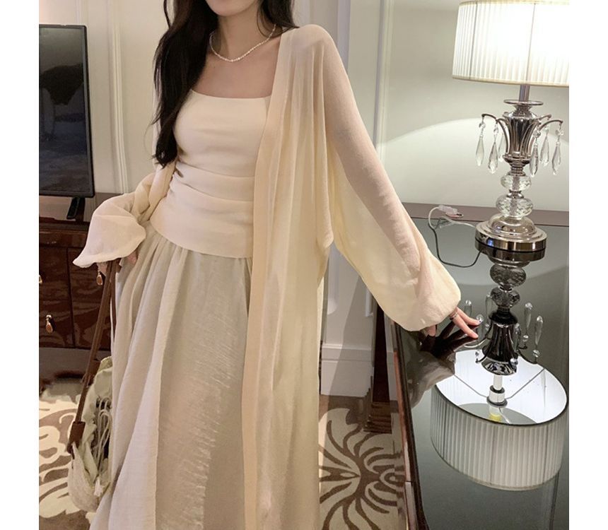 Midi Front Plain Cardigan Open