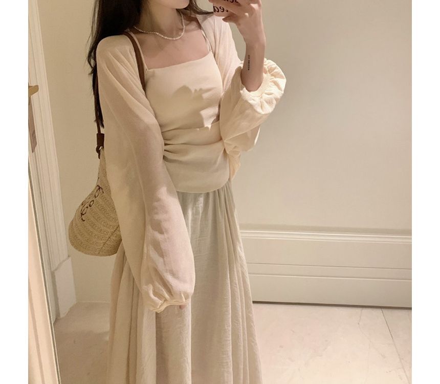 Midi Front Plain Cardigan Open