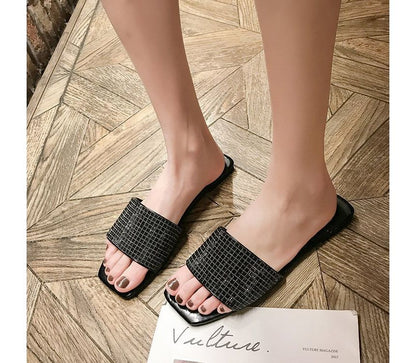 Flat Rhinestone Slide Sandals