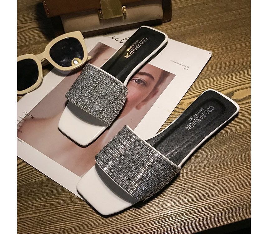 Flat Rhinestone Slide Sandals