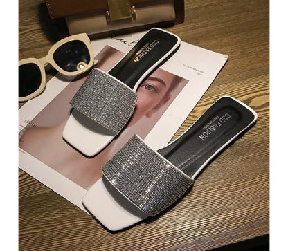 Flat Rhinestone Slide Sandals