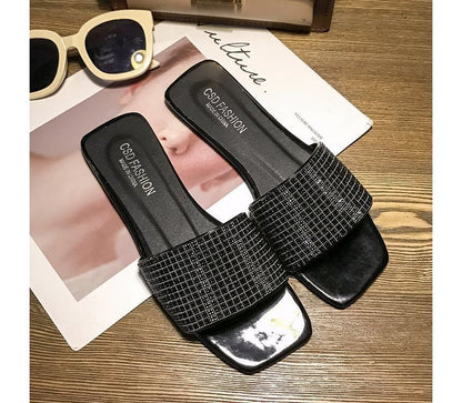 Flat Rhinestone Slide Sandals