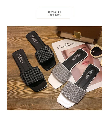 Flat Rhinestone Slide Sandals