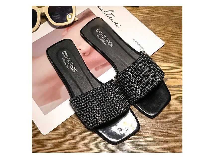 Flat Rhinestone Slide Sandals