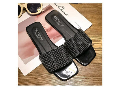 Flat Rhinestone Slide Sandals
