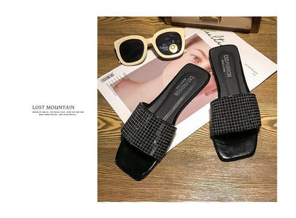 Flat Rhinestone Slide Sandals