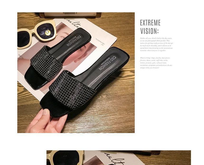 Flat Rhinestone Slide Sandals