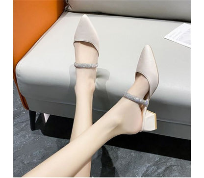 Slide Chunky Heel Sandals Rhinestone