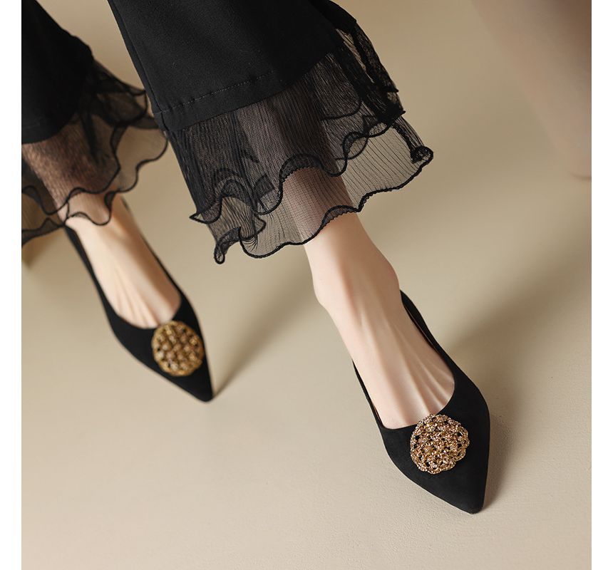 Pointed Kitten-Heel Rhinestone Pumps