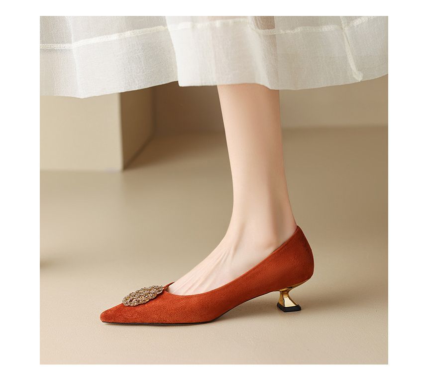 Pointed Kitten-Heel Rhinestone Pumps