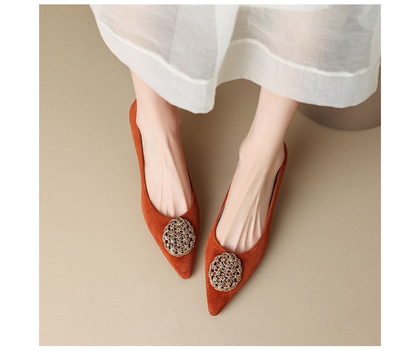 Pointed Kitten-Heel Rhinestone Pumps