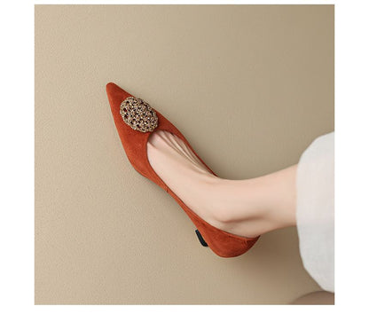 Pointed Kitten-Heel Rhinestone Pumps