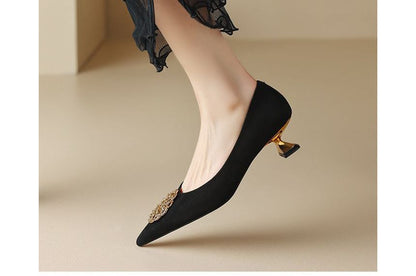 Pointed Kitten-Heel Rhinestone Pumps