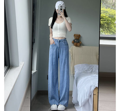 High Waist Washed Wide Leg Jeans