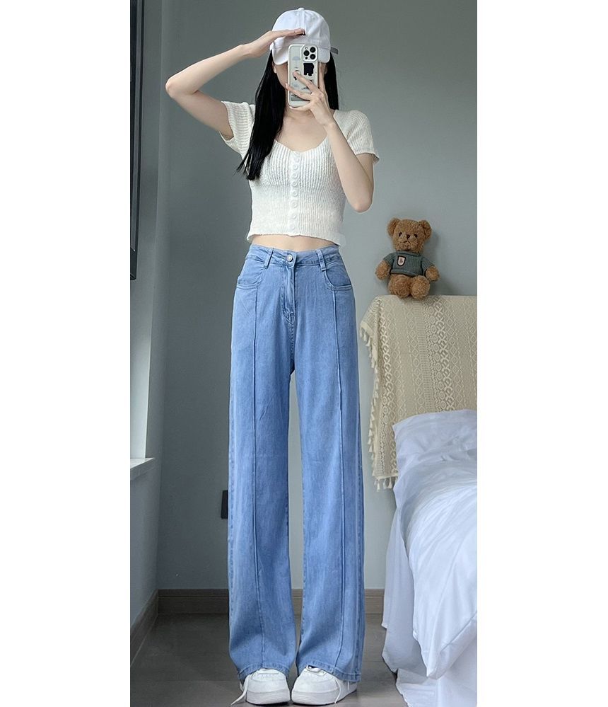 High Waist Washed Wide Leg Jeans