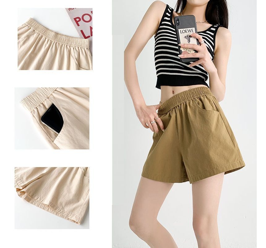 Elastic Waist Plain Shorts