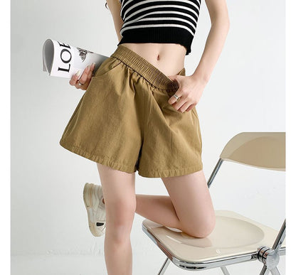 Elastic Waist Plain Shorts