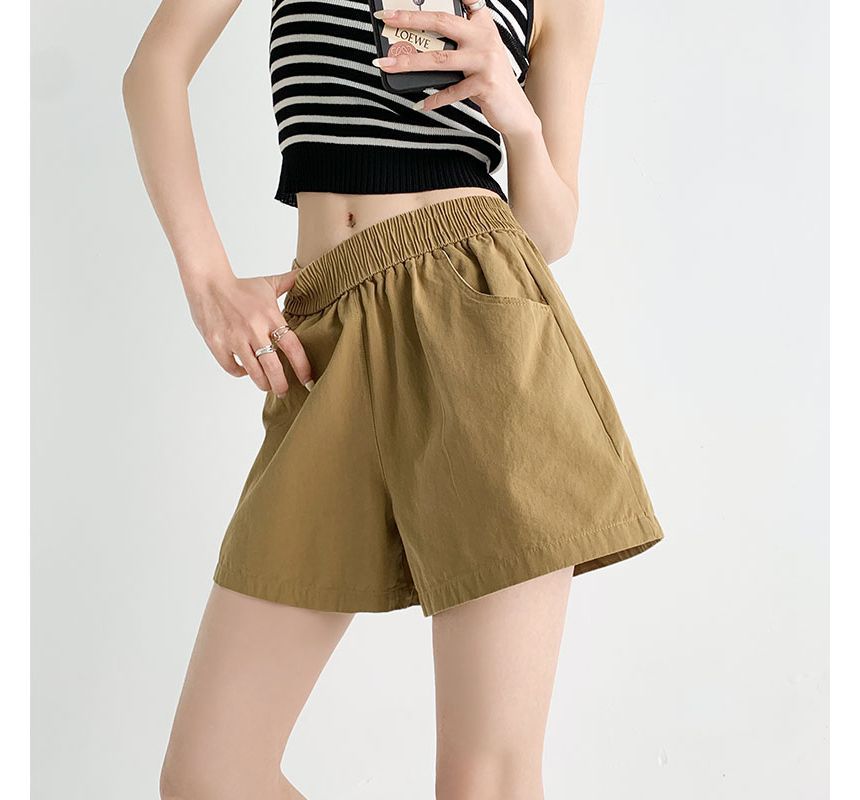 Elastic Waist Plain Shorts