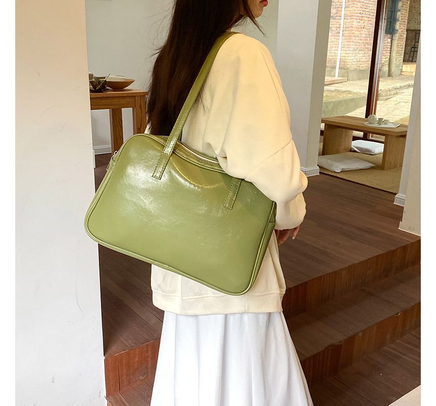 Faux Leather Carryall Plain Bag