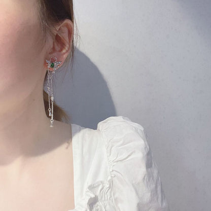Rhinestone Alloy Fringed Butterfly Earring