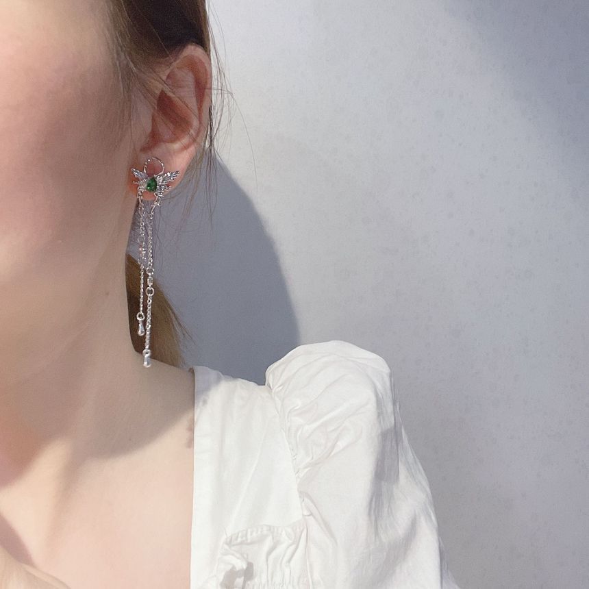 Rhinestone Alloy Fringed Butterfly Earring