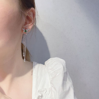 Rhinestone Alloy Fringed Butterfly Earring