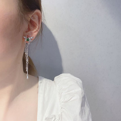 Rhinestone Alloy Fringed Butterfly Earring