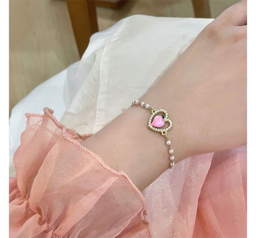Peach Pearl Heart Faux Bracelet