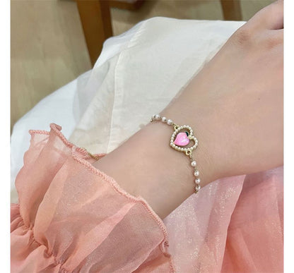 Peach Pearl Heart Faux Bracelet