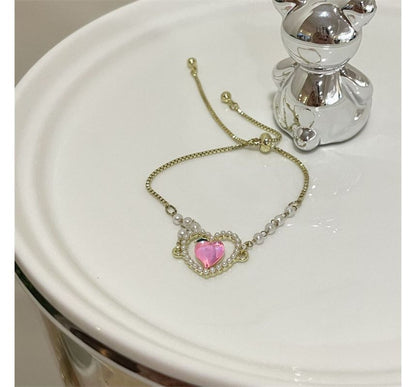 Peach Pearl Heart Faux Bracelet